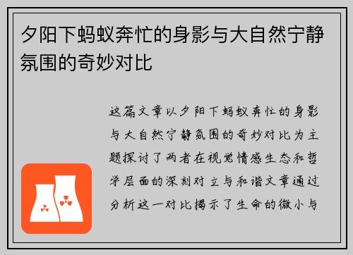 夕阳下蚂蚁奔忙的身影与大自然宁静氛围的奇妙对比 夕阳下蚂蚁奔忙的身影与大自然宁静氛围的奇妙对比
